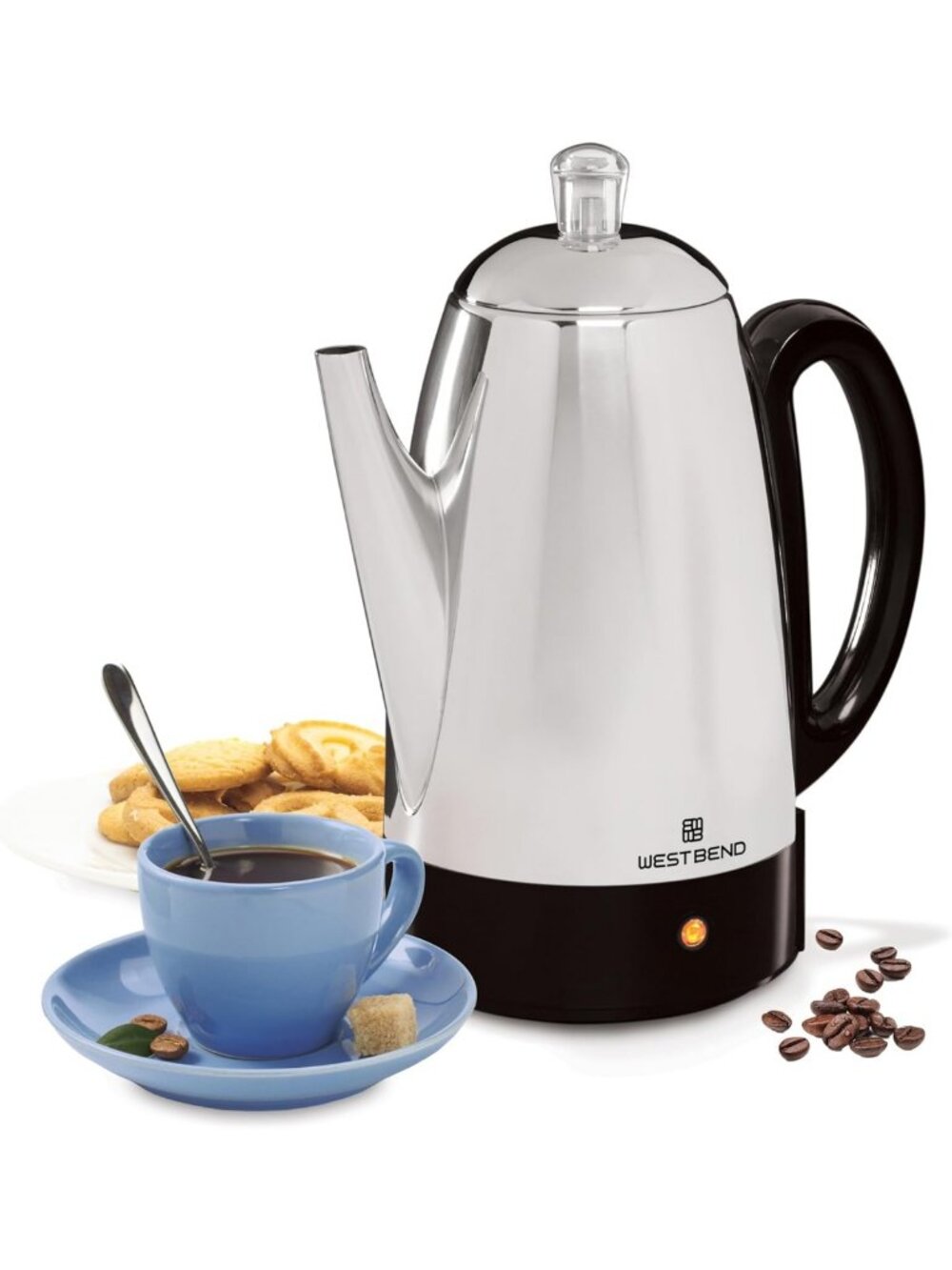 Classic Electric Coffee Percolator, 12-Cup, Stainless Steel, Heat-Resistant